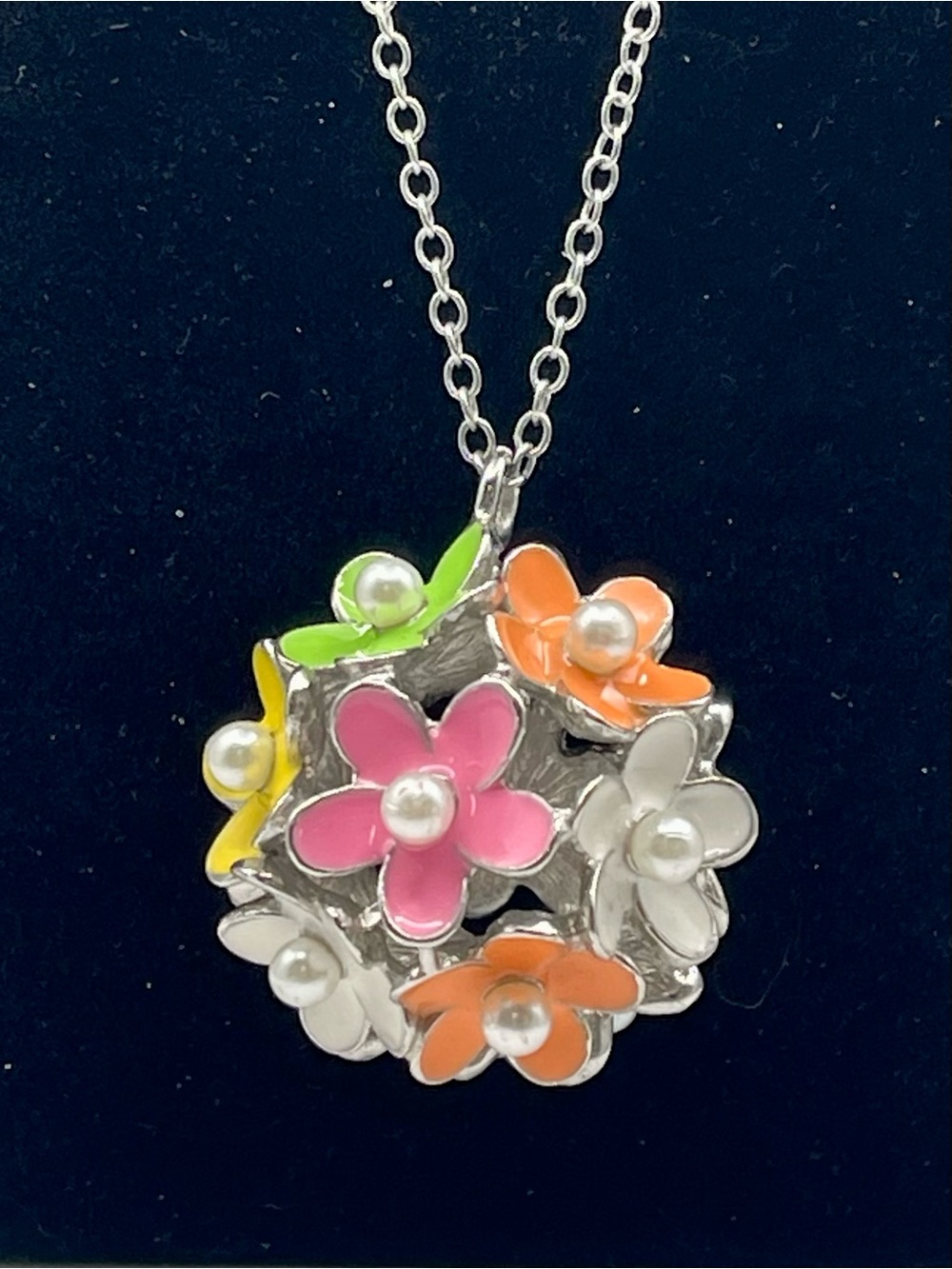 Pier 1 Imports Spring Flower Bouquet Enameled Flower Ball Pendant Necklace - Picture 12 of 15